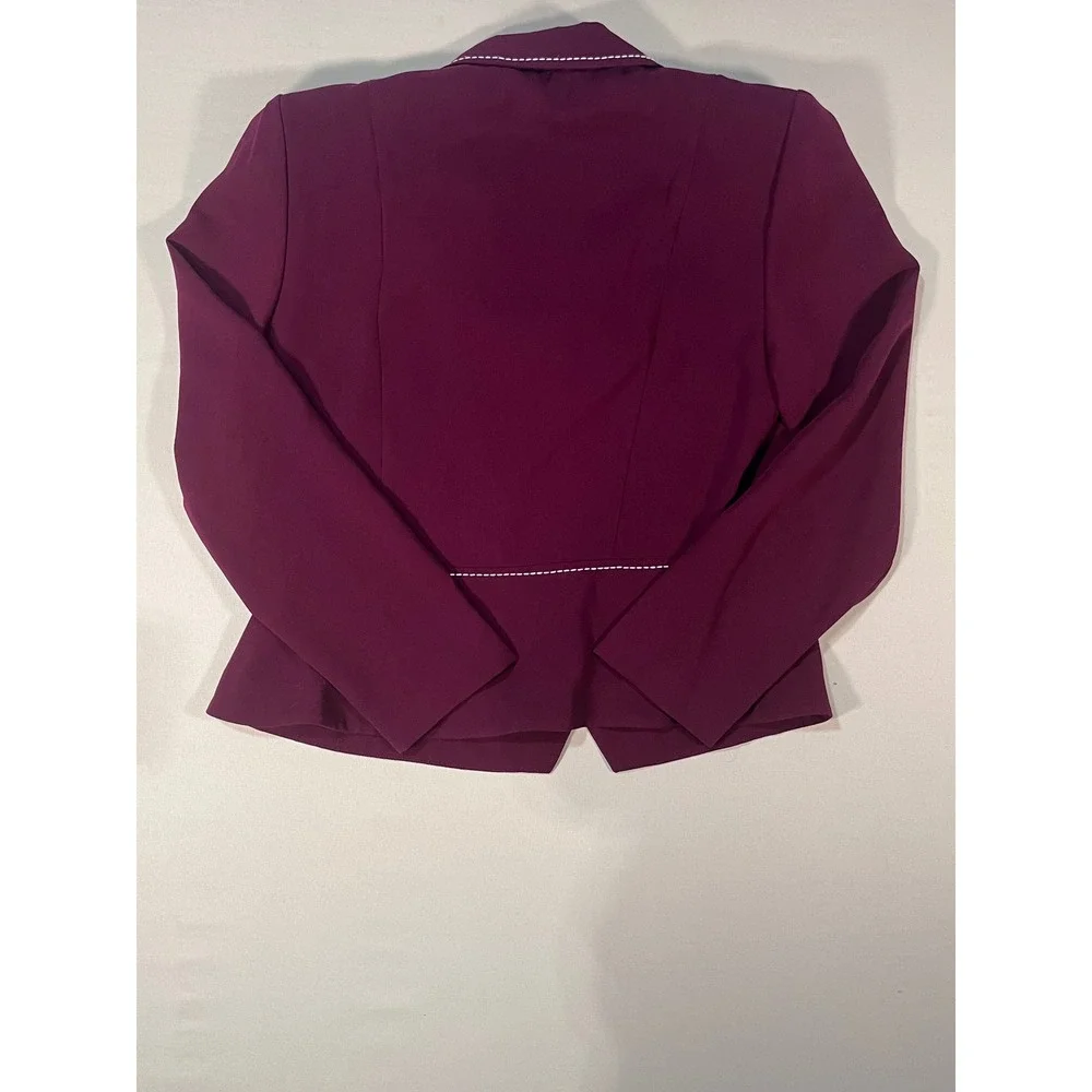 Dorby Womens Burgundy 2 Piece Skirt Suit Contrast Stitch Blazer Midi Skirt Sz 12